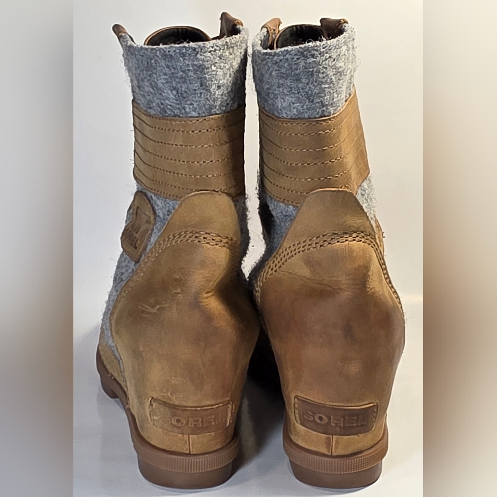 Sorel Women's 10 PDX Lace up Hidden Wedge Heel Lexie Elk Tan Brown Grey  Boots - Picture 10 of 13